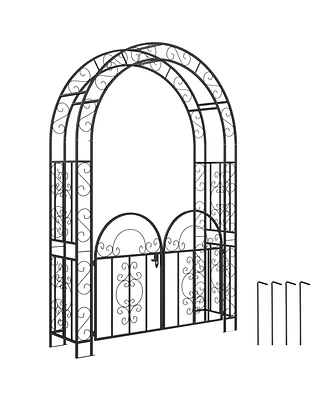 Outsunny 7.4ft Steel Garden Arch with Gate, Garden Arbor Trellis,