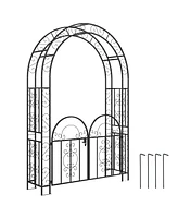 Outsunny 7.4ft Steel Garden Arch with Gate, Garden Arbor Trellis,