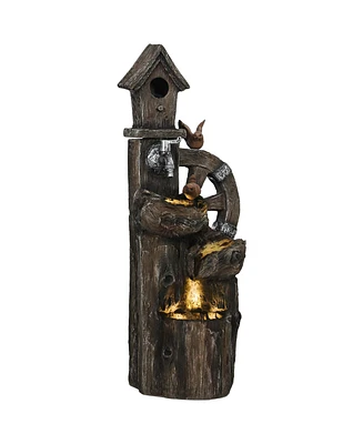 Outsunny 2-in-1 Outdoor Water Fountain with Birdhouse, Outdoor Waterfall