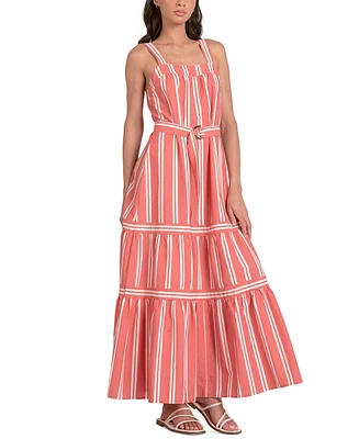 Elan Women's Belted Tiered Maxi Dress