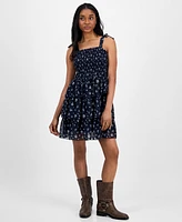 Celebrity Pink Juniors' Floral-Print Smocked Tiered Chiffon Mini Dress
