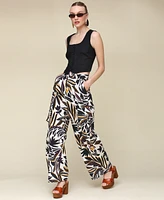 Avec Les Filles Women's Printed Linen-Blend Cargo Pants
