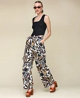 Avec Les Filles Womens Linen Blend Cropped Vest Printed Linen Blend Cargo Pants