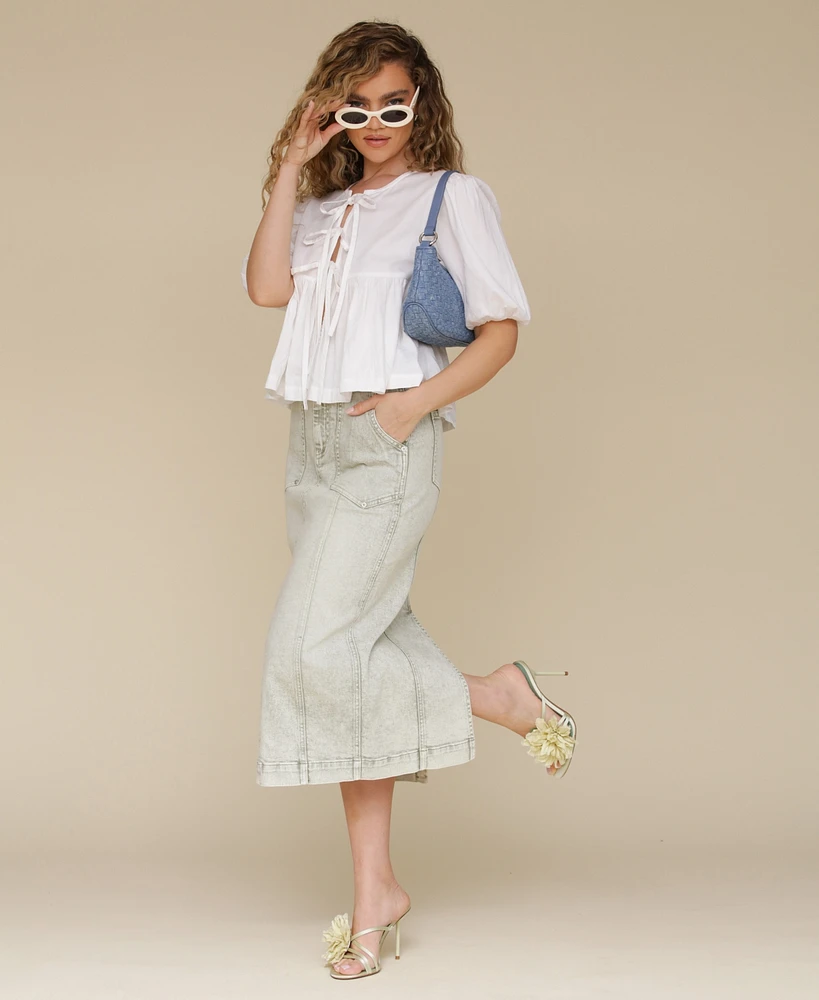 Avec Les Filles Women's Denim Midi Skirt
