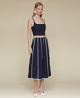 Avec Les Filles Women's Contrast-Trim Linen-Blend Crop Top