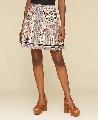 Avec Les Filles Women's Printed Linen-Blend Pleated Mini Skirt