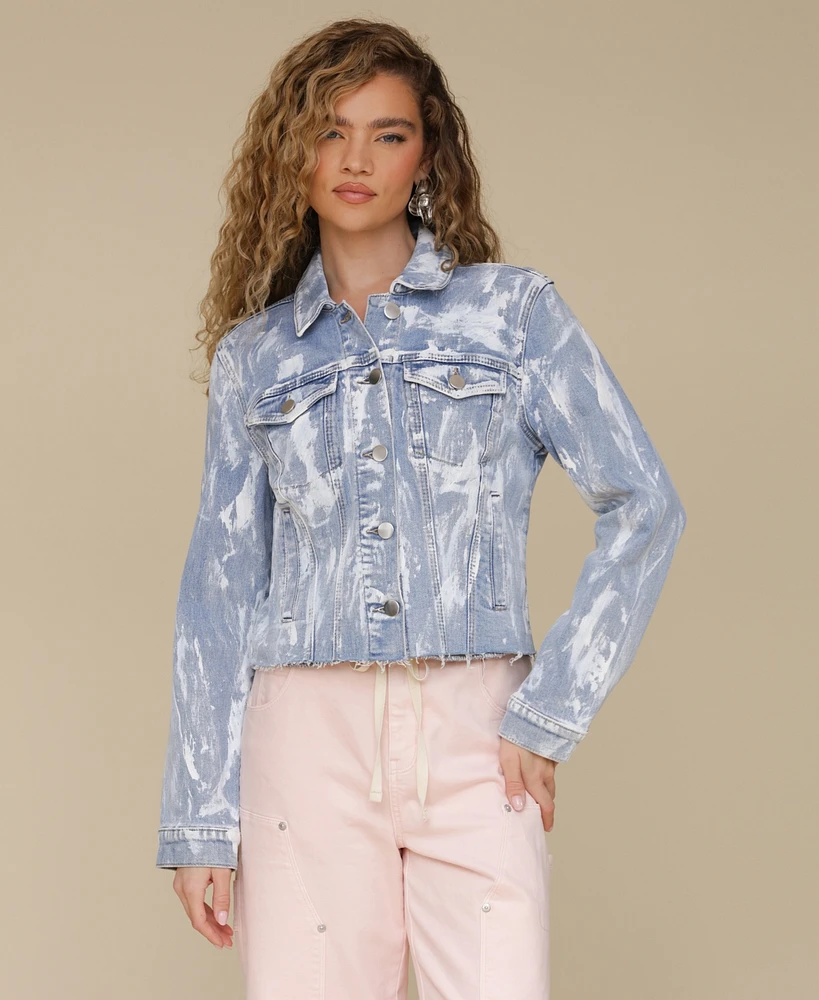 Avec Les Filles Women's Raw-Edge Cropped Trucker Jacket