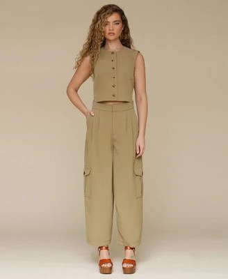 Avec Les Filles Womens Cropped Boxy Vest Barrel Leg Cargo Pants