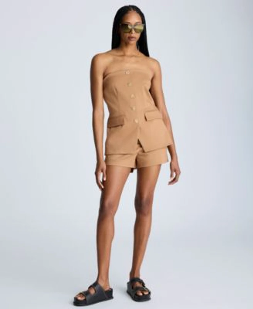 Kenneth Cole Womens Strapless Vest Bustier Flat Front Shorts