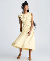 Kenneth Cole Women's Butter Yellow Ruched Tie-Shoulder Midi Dress