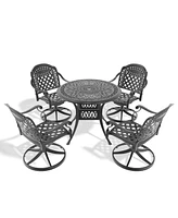 5-Piece Cast Aluminum Dining Set, 4 Swivel Chairs
