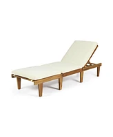 Acacia Wood Chaise Lounge with Cushion - Teak Finish