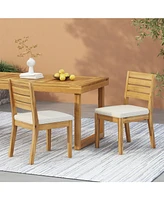 Outdoor Armless Dining Chair with Cushions(Set of 2),Natural and Beige