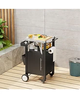Black Outdoor Grill Cart, Rolling Bbq Table with Storage & Hooks