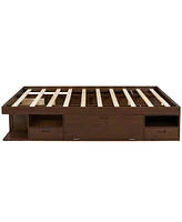 Storage Platform Bed Frame with Multiple Drawers and Shelves No Box Spring Needed,Queen Size,Walnut