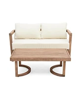 Acacia patio set, table, cushioned seating, Brown/beige