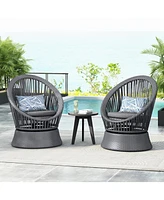 Gray swivel wicker lounge chairs (set of 2), Modern, rattan/iron frame