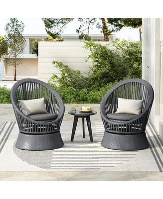 Gray swivel wicker lounge chairs (set of 2), Modern, rattan/iron frame
