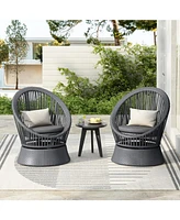 Gray swivel wicker lounge chairs (set of 2), Modern, rattan/iron frame