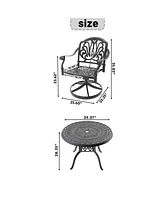 3-pc Cast Aluminum Dining Set, 2 Swivel Chairs, 39" Round Table, Black Frame