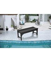Black, backless Hdpe Adirondack bench, Wood texture, all-weather, Uv protected