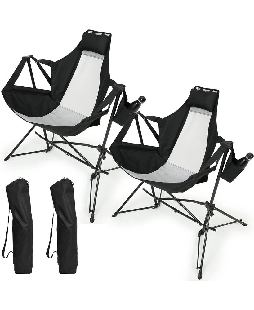 2x Portable Folding Rocking Camp Chairs with Pillow & Bag