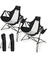 2x Portable Folding Rocking Camp Chairs with Pillow & Bag