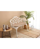 Tulip Patio Bench, Metal, Cast Aluminum, Floral Rose, Cushion
