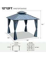 12x12ft Gazebo, Double Roof, Netting & Curtains, Aluminum Frame