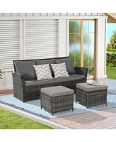 3-Piece Wicker Patio Set, Sofa, Ottomans
