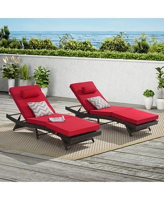 Outdoor Wicker Reclining Lounge Chairs (Set of 2) - Beach, Pool, Garden