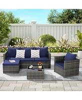 3-Piece Patio Set, Woven L-Shaped Sectional, Sofa, Lounger & Coffee Table