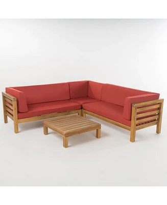 V-Shaped Acacia Wood Outdoor Sectional Sofa Set