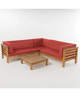 V-Shaped Acacia Wood Outdoor Sectional Sofa Set