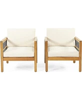 Acacia club chairs (set of 2), Deep seating, soft beige cushions, teak finish