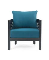 Acacia Wicker Club Chair, Black frame, dark teal cushions, 27,5"W