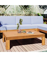 Outdoor 5-Piece Wood Sectional Sofa, Natural/Gray