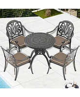 Cushioned 5-pc Cast Aluminum Patio Set (Random Colors