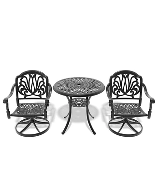 3pc Cast Aluminum Dining Set, 2 Swivel Chairs & 30" Table