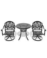 3pc Cast Aluminum Dining Set, 2 Swivel Chairs & 30" Table