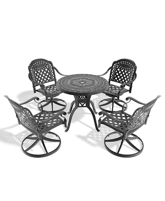 5-Pc Cast Aluminum Dining Set, 4 Swivel Chairs, 31,5" Round Table