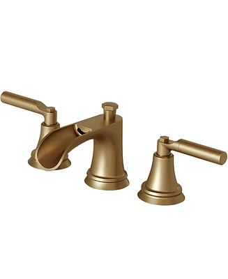 8 in. Widespread Double-Handle 3-Hole Waterfall Bathroom Faucet Water-Saving with Metal Drain Brushed Gold