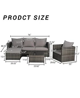3-Piece Patio Set, Woven L-Shaped Sectional, Sofa, Lounger & Coffee Table