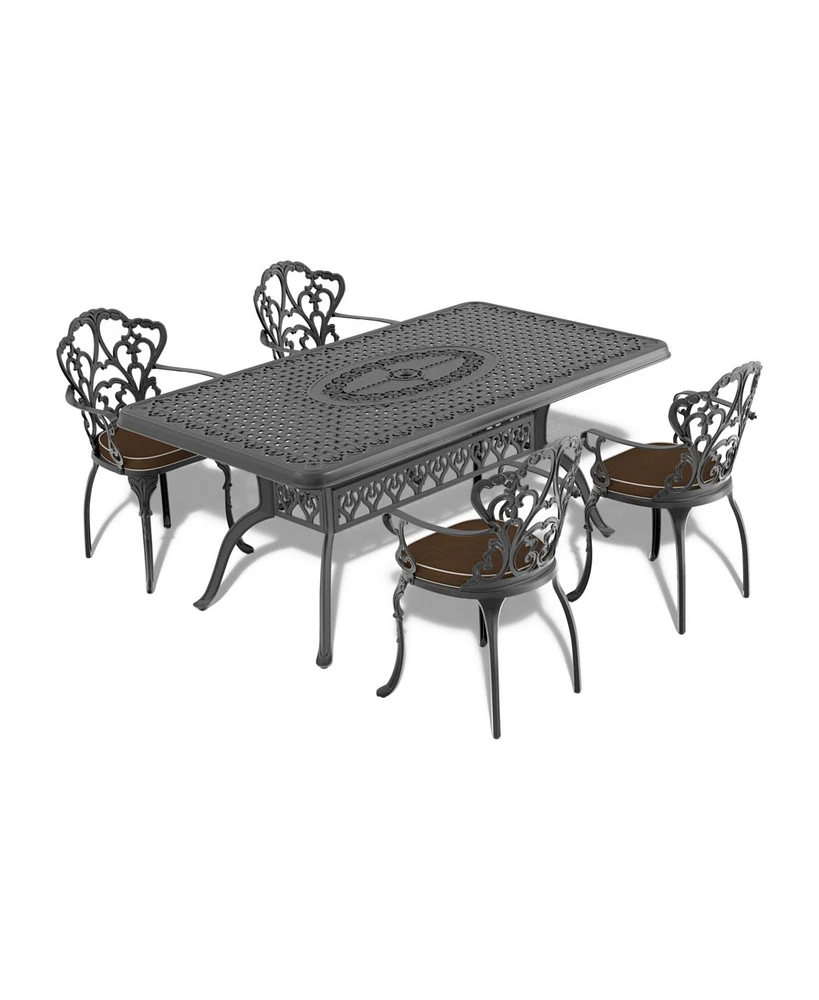 5-pc Cast Aluminum Patio Set, Black Frame, Random Cushions