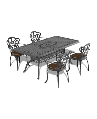 5-pc Cast Aluminum Patio Set, Black Frame, Random Cushions