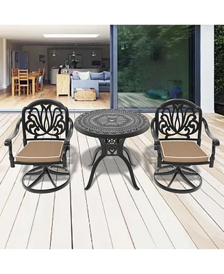 3-Pc Cast Aluminum Set, 2 Swivel Chairs & 31,5" Round Table