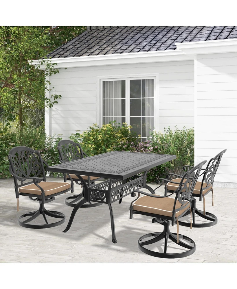 5-Pc Cast Aluminum Dining Set, 4 Swivel Chairs & Rectangular Table, Black Frame