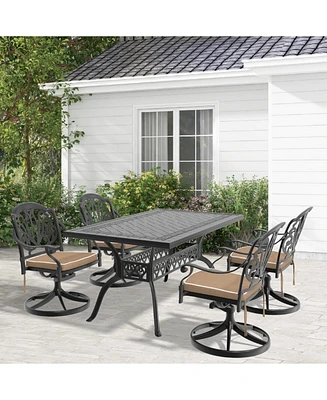 5-Pc Cast Aluminum Dining Set, 4 Swivel Chairs & Rectangular Table, Black Frame