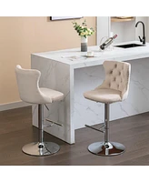 Set of 2 Swivel Velvet Barstools Adjustable Height Upholstered Bar Stools with Tufted Back Chrome Base for Kitchen Island Home Pub-The Pop