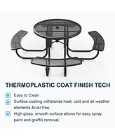 Round Outdoor Steel Picnic Table 46" with umbrella pole,Black